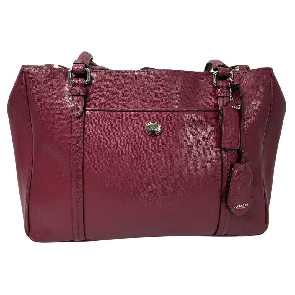 Coach Peyton Leather Jordan Double Zip Carryall Merlot Red Shoulder Handbag